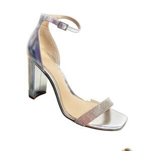 Badgley Mischka Jewel Silver Rhinestone Heels Shoes Size 8.5